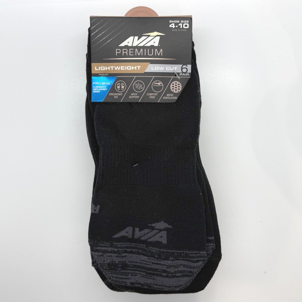 Avia Premium Ladies Low Cut Socks 6 Pair Black Lightweight Shoe Size 4-10 NEW